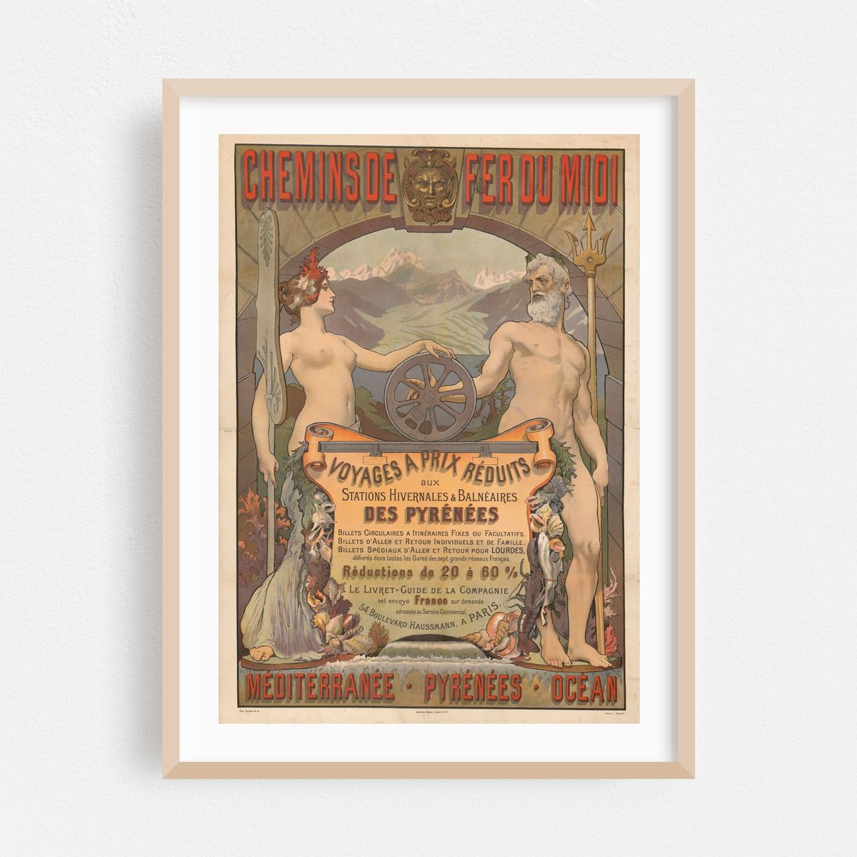 Chemins de fer du Midi – voyages à prix réduits aux Stations Hivernales et Balnéaires des Pyrénées. Méditerranée, Pyrénées Océan (1900) – image 1 of 9