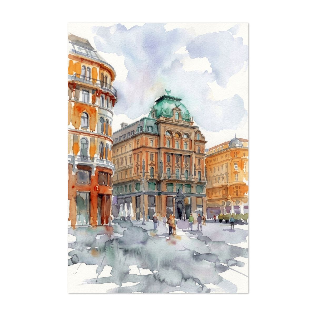 Stock im Eisen Platz Vienna Palais Equitable Watercolor – image 1 of 2