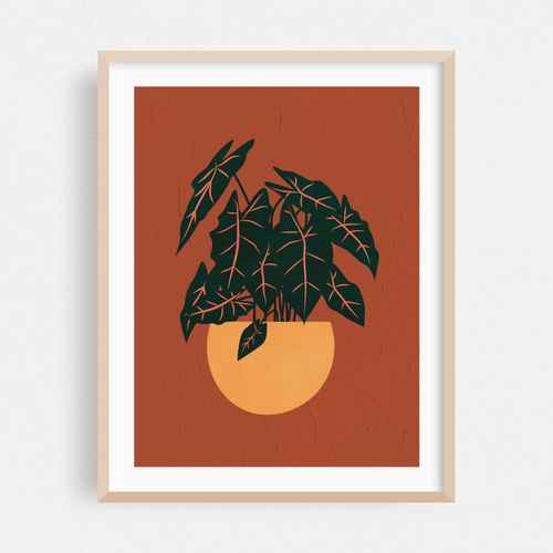 Alocasia, Botanical, Boho, Terracotta, Wall Art Print