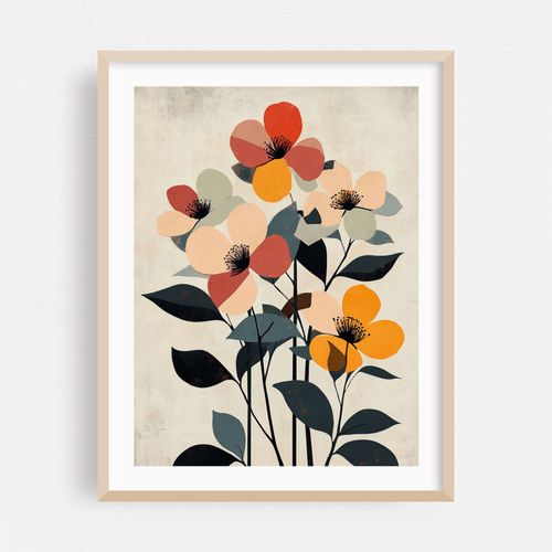 Abstract Floral Art with Mid Century Modern Style and Textured Background