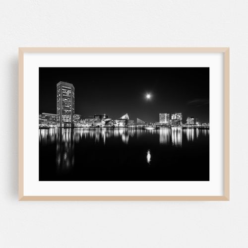 Moon Over the Harbor B&W