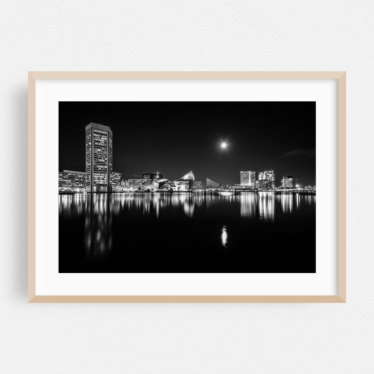 Moon Over the Harbor B&W – image 1 of 6