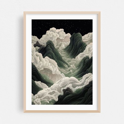 Japanese Wall Art Studio Ghibli Anime Poster Sage Green Wabi Sabi Painting Mountain Wall Art