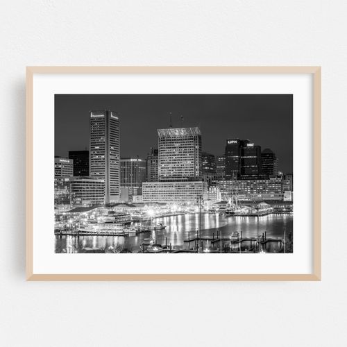 Inner Harbor Skyline B&W