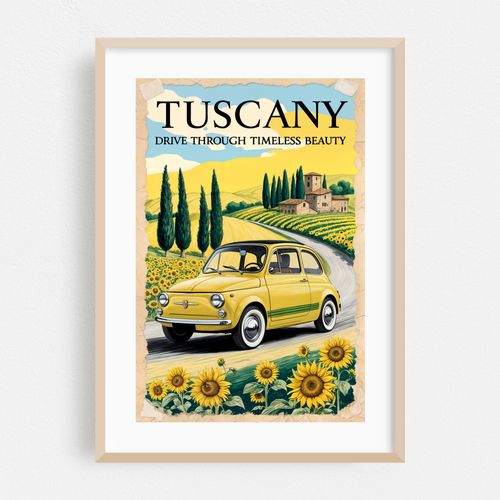 Explore Tuscany’s Beauty with Retro Car Art