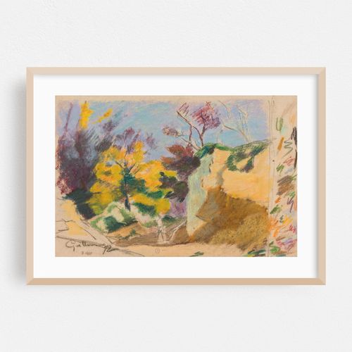 Paysage avec arbres et rochers et essais de couleurs (1872)
