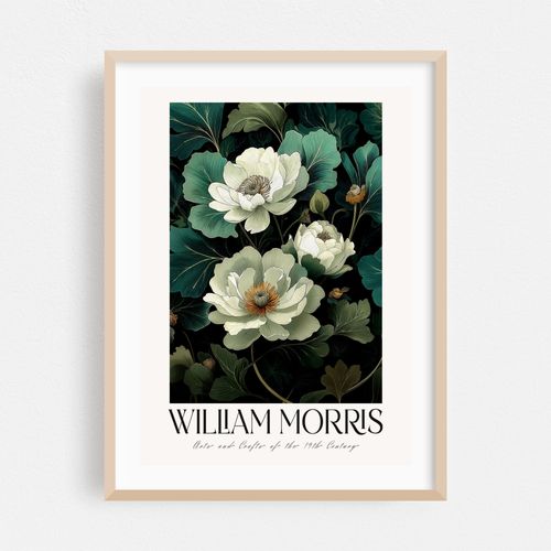 William Morris mid century modern Botanical prints vintage Floral Wall Art Home Decor large maximalist Green Flower Market Print