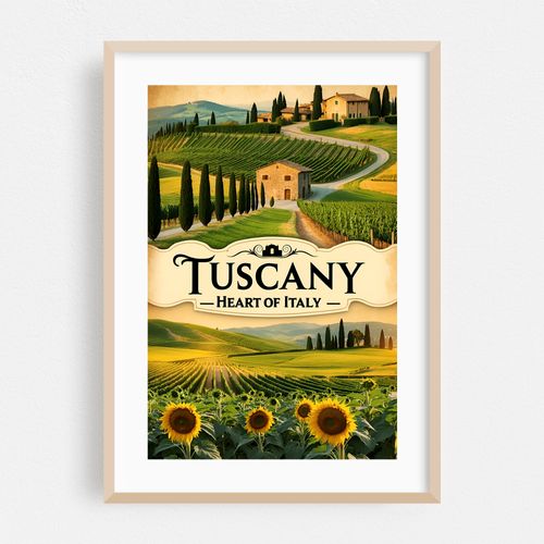 Tuscany Vintage Travel Poster – Rolling Hills of Italy