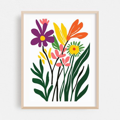 Vibrant Abstract Floral Arrangement Featuring Bold Geometric Shapes and Contrasting Colors A Modern Artistic Interpretation of Nature's Beauty Perfect for Graphic Design and Decor
