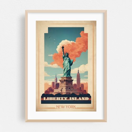 Liberty Island Vintage Travel Poster - Majestic Monument Revived
