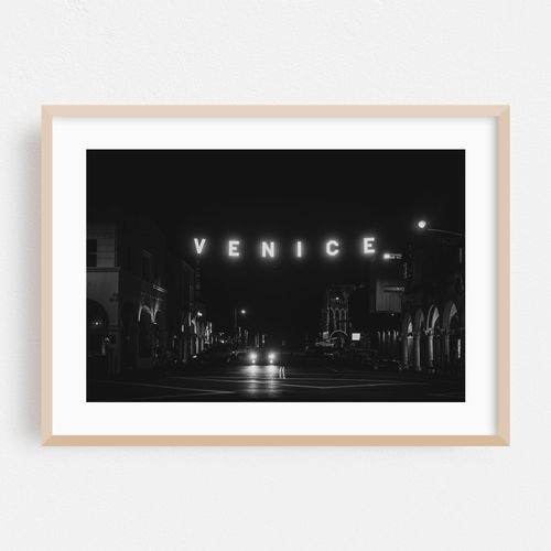 Venice Sign at Night B&W