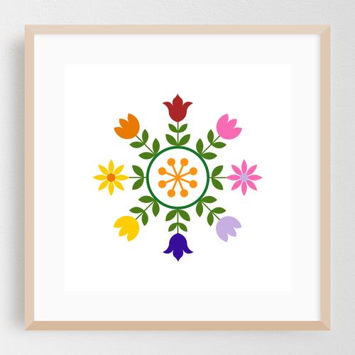 Scandinavian Style Colorful Flowers Wheel