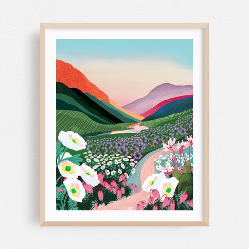 Bright Nature Wall Art - Vivid Green & Pink Illustration, Perfect Outdoorsy Gift and Home Decor