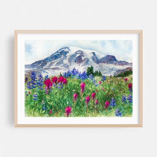 Mt. Rainier, Paradise Wildflower Watercolor