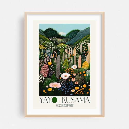 Yayoi Kusama Print maximalist sage green Japanese Floral Wall Art Japandi Art Nouveau inspired Dopamine Decor Print Botanical Wall Art