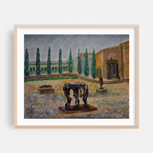 Oil Painting - Rodin Sculpture Garden at Stanford University