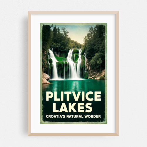 Plitvice Lakes Vintage Travel Poster – Croatia’s Natural Wonder
