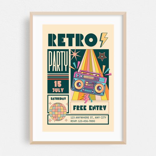 Retro Party Wall Art Print — Vintage Party Poster, 70s Disco Home Decor
