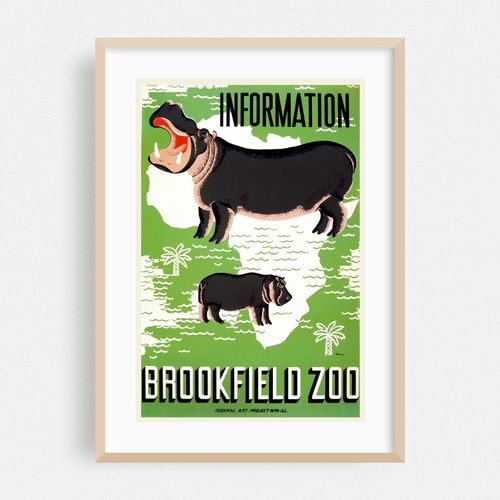 Brookfield Zoo Restored Poster Print With Hippos