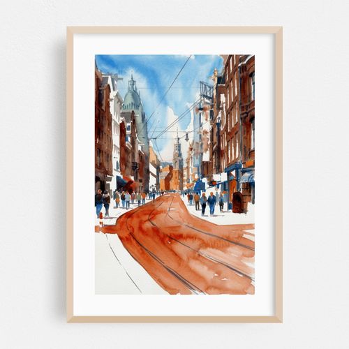 Amsterdam Street View Mint Tower Spire- Watercolor Cityscape