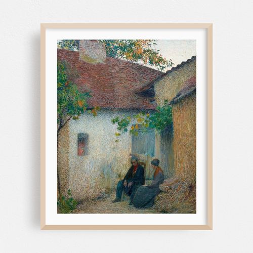 Couple en conversation devant la ferme