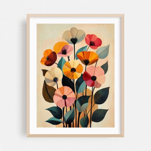 Abstract Floral Art with Textured Petals and Leaves