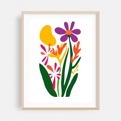 Abstract Floral Arrangement with Bold Colors and Organic Shapes