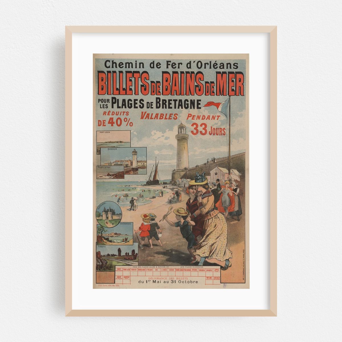 Chemin de fer d’Orléans. Billets de Bains de Mer pour les plages de Bretagne. Port-Louis, Quiberon, Pointe du Raz (1890) – image 1 of 4