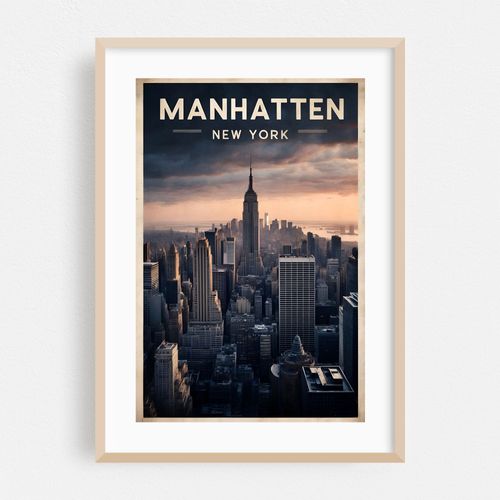 Moody NYC Manhatten: Vintage Travel Poster