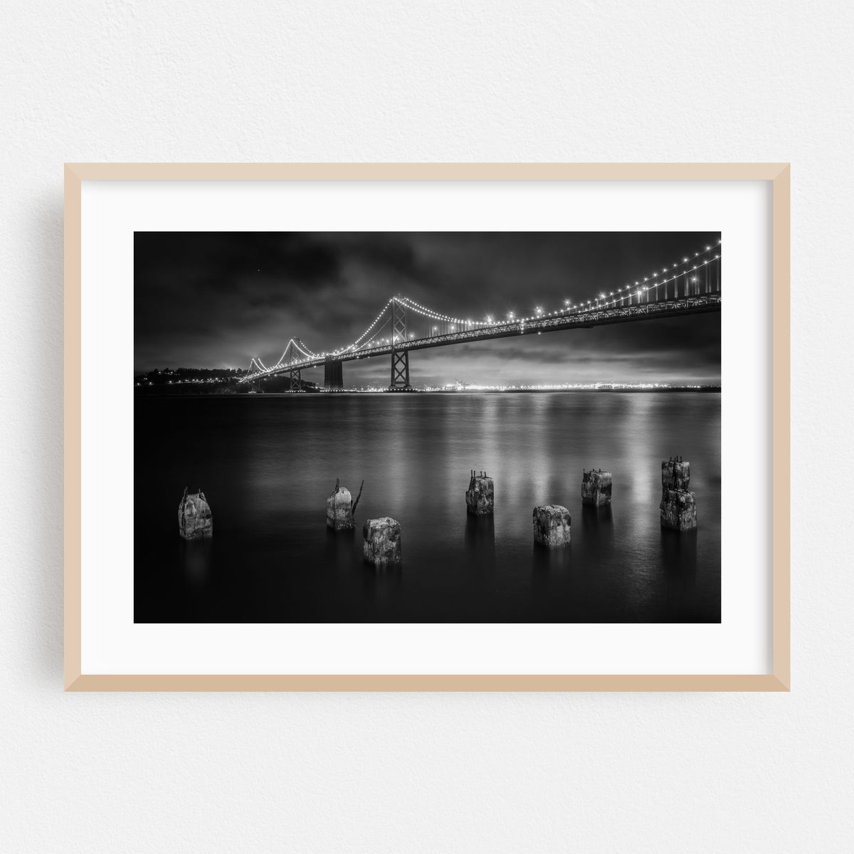 Pier Pilings & the San Francisco - Oakland Bay Bridge B&W – image 1 of 6