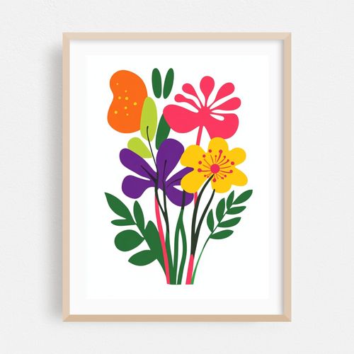 Vibrant Abstract Floral Arrangement with Bold Colors and Organic Shapes A Modern Botanical Illustration Perfect for Graphic Design and Decorative Projects
