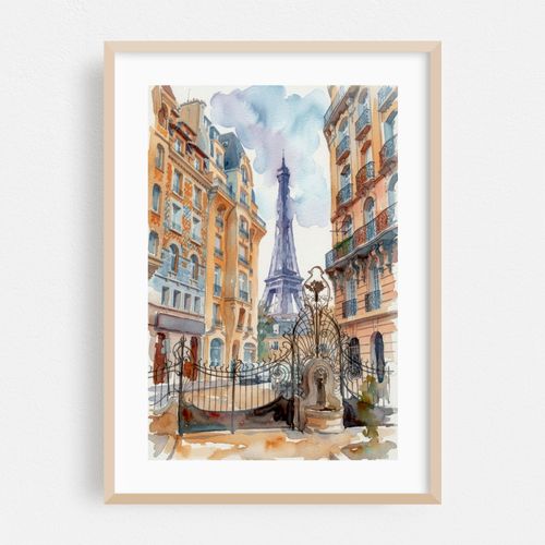 Eiffel Tower View from Square Rapp - Watercolor Street Scene