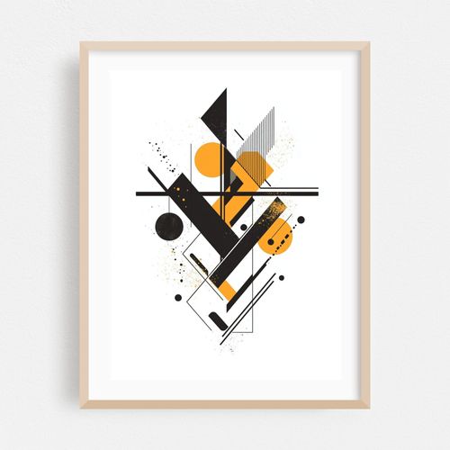 Abstract Geometric Composition with Black and Orange Shapes