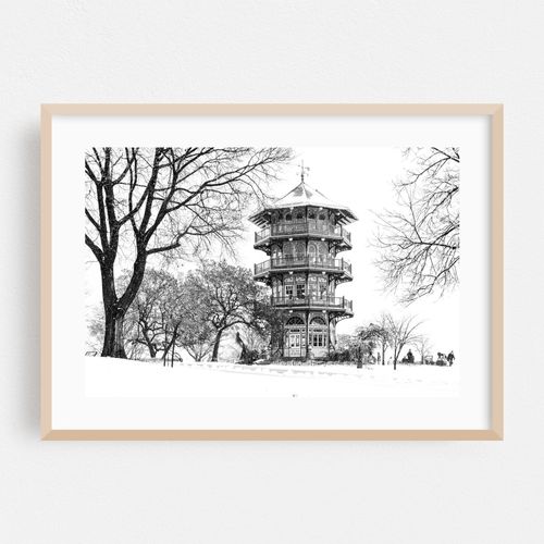 Snowy Patterson Park Pagoda B&W