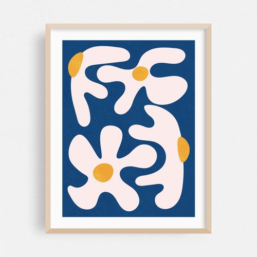Abstract Flowers Blue White