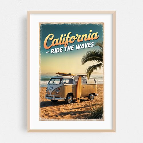 VW Campervan Nostalgia Poster: Ride the Waves