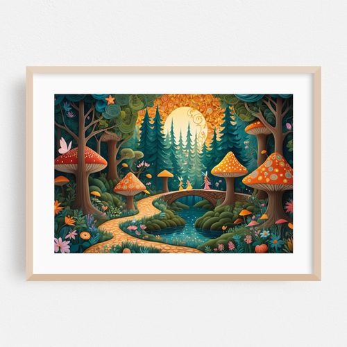 Little Fairies on the Bridge of the Enchanted Forest - Naive Art
