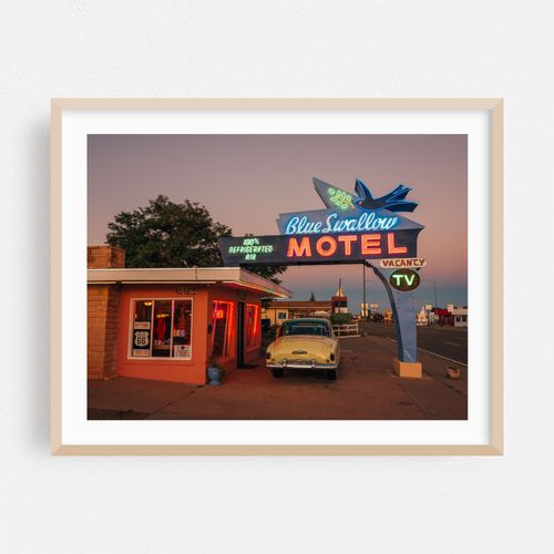 Blue Swallow Motel at Sunset, Route 66 01