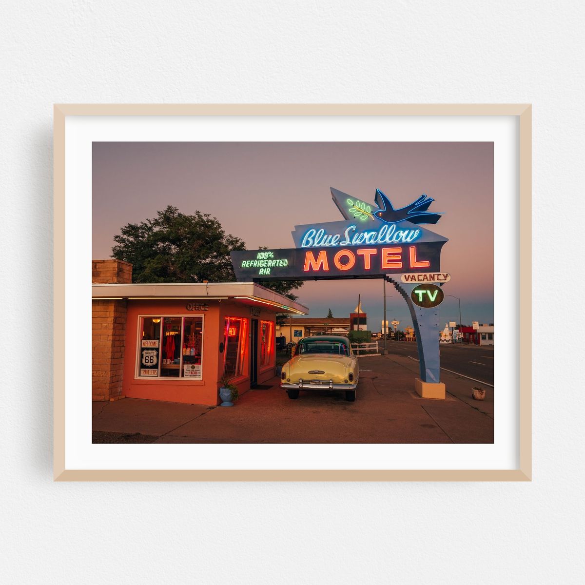 Blue Swallow Motel at Sunset, Route 66 01 – image 1 of 3
