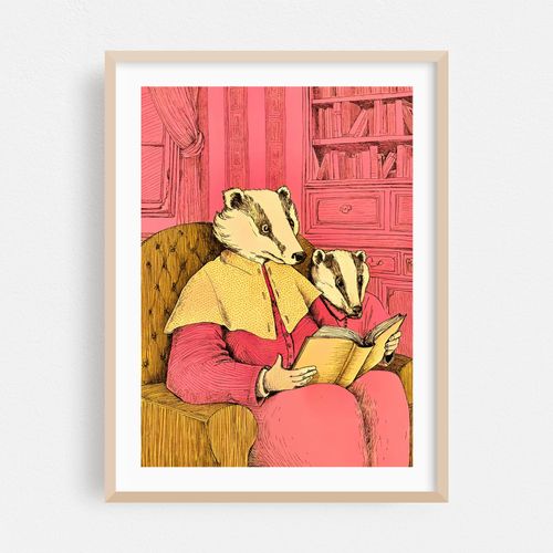 Vintage badgers reading a book