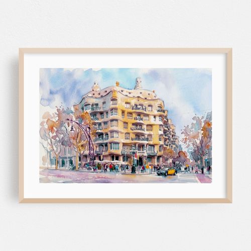 Casa Mila Gaudis Masterpiece Barcelona Watercolor Cityscape