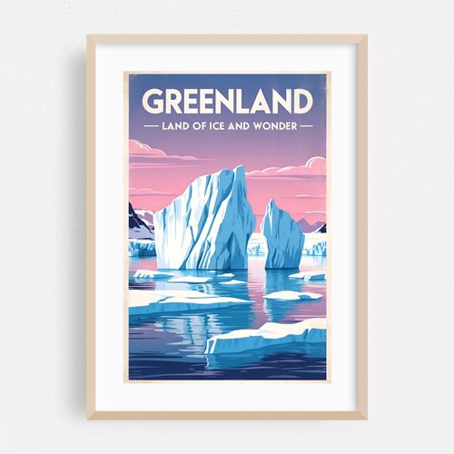 Greenland Vintage Travel Poster – Land of Icebergs and Wonders