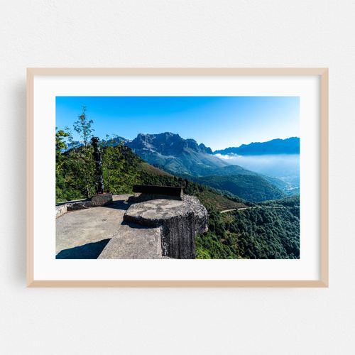Panoramic view of the Picos de Europa mountains from viewpoint in Leon, Spain.