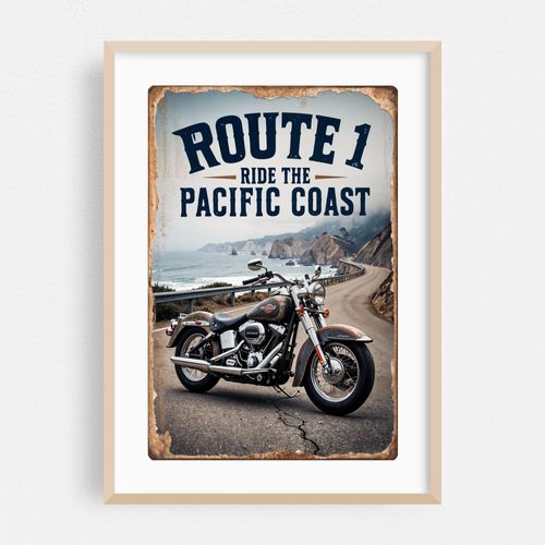 Retro Motorcycle Poster: Pacific Coast Highway Ride