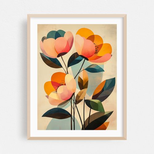 Abstract Floral Art with Bold Geometric Shapes and Warm Color Palette
