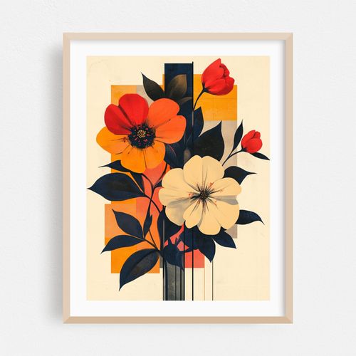 Abstract Floral Art with Bold Geometric Shapes and Vibrant Colors