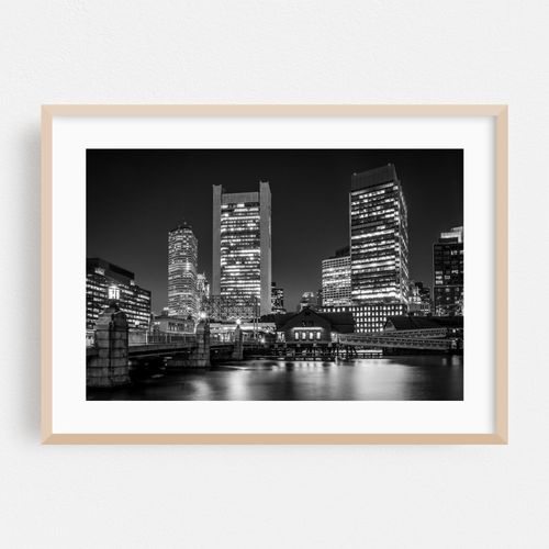 The Boston Skyline & Fort Point Channel B&W