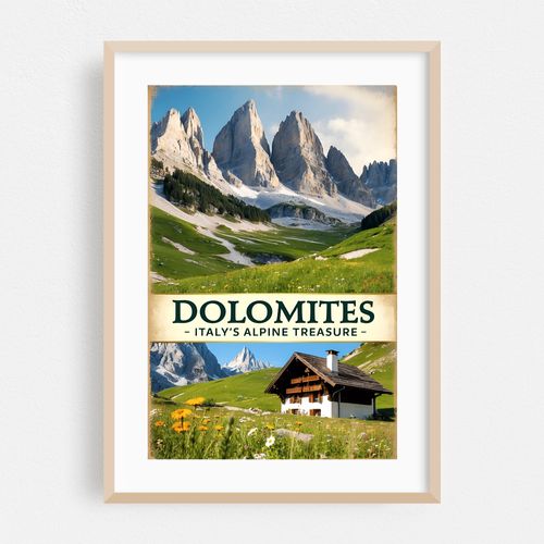 Dolomites Vintage Travel Poster – Italy’s Alpine Treasure