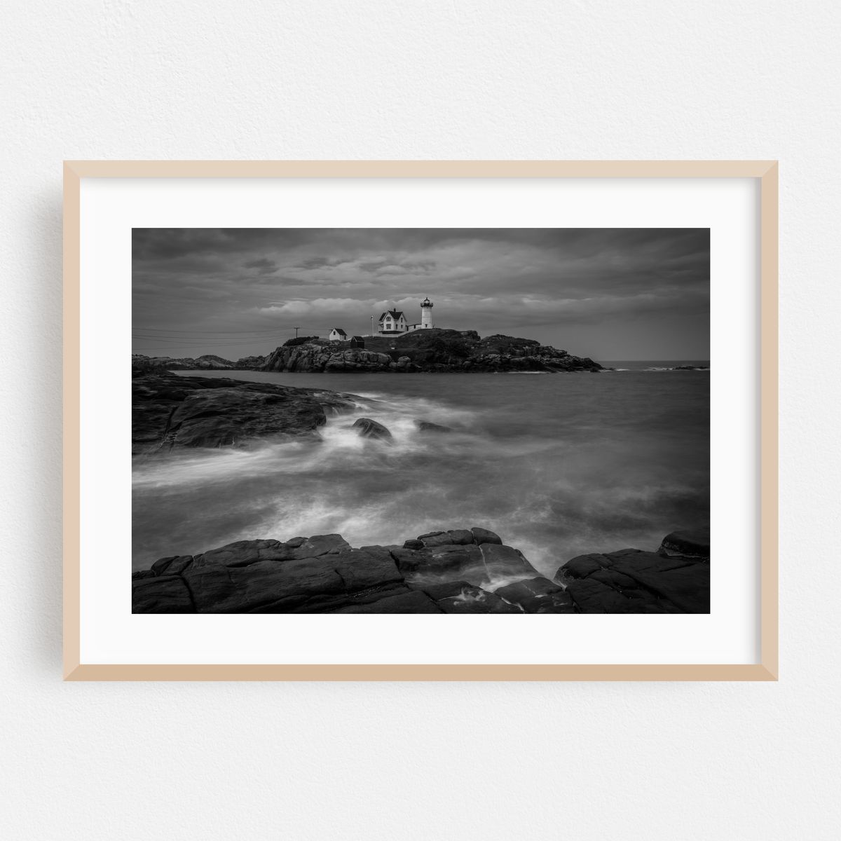 Nightfall at Nubble B&W – image 1 of 6