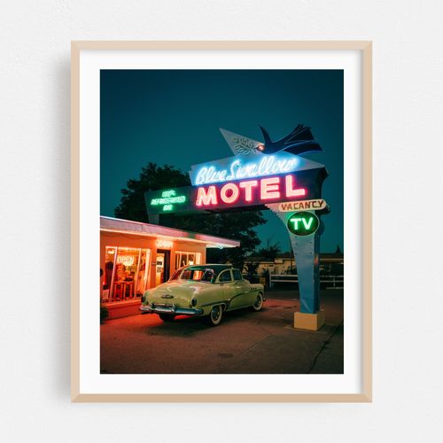 Blue Swallow Motel at Night, Route 66 04